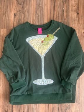 Queen of Sparkles Dark Green Sweatshirt with Martini Graphic